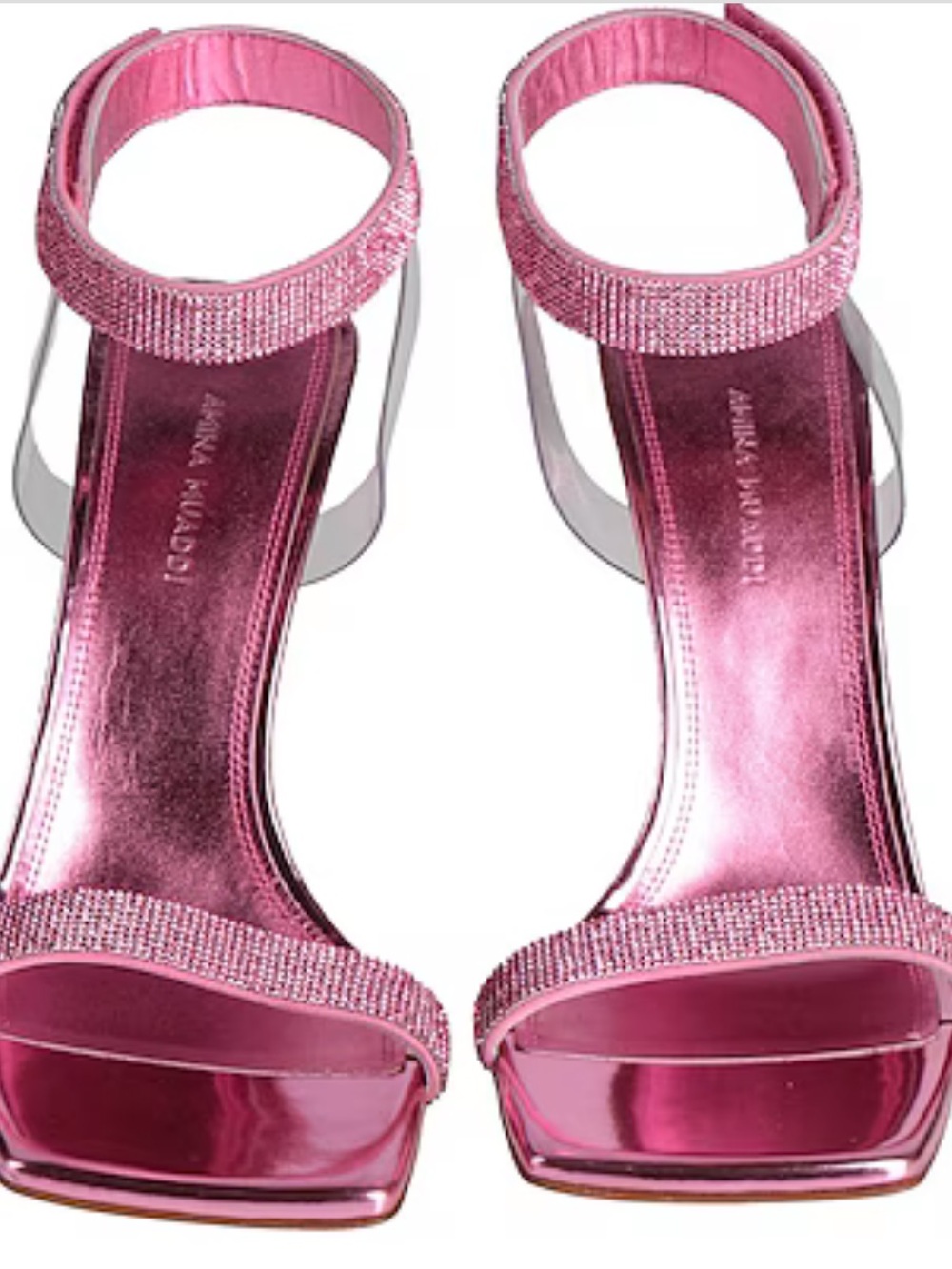 AMINA MUADDI Pink Rhinestone Ankle-Strap High Heel Sandals - Picture 11 of 16